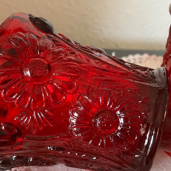 Vintage Homco Home Interiors Ruby Red Glass Daisy Peg Votive Cups (2) - Picture 2 of 4